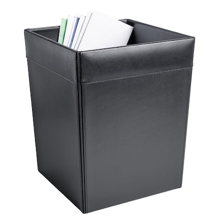 Dacasso Classic Black Leather Square Waste Basket AG-1003